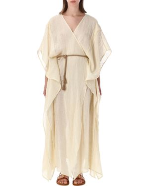 120% Lino Fluid Linen Tunic Dress With Belt - Natural