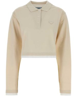 Prada Sand Piquet Polo Shirt - Natural
