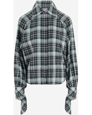 Patou Cotton Check Blouse With Tied Sleeves Shirt - Multicolor