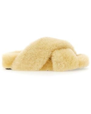 Jil Sander Shearling Sandal With Leather-Covered Sole - Yellow