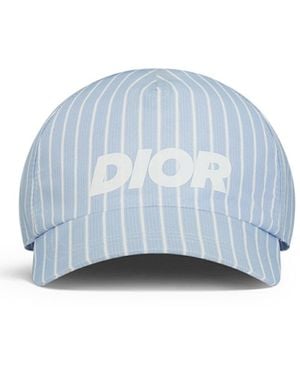 Dior Logo Printed Striped Baseball Cap - Blue