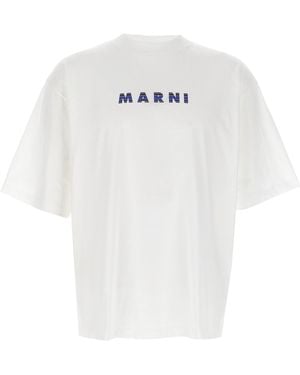 Marni Bold Logo Print Cotton T-Shirt - White