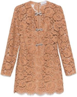 Self-Portrait Tan Spitzenbow Mini Kleid - Braun