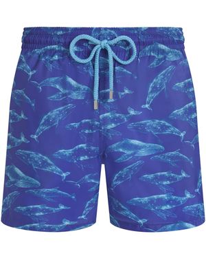 Vilebrequin Herren-Badeshorts aus recyceltem Polyamid mit Wal-Print - Blau