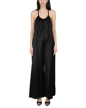 Alysi Wide Satin Jumpsuit - Black