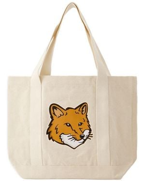 Maison Kitsuné Fox Head Tote Bag Baumwoll Beige - Natur