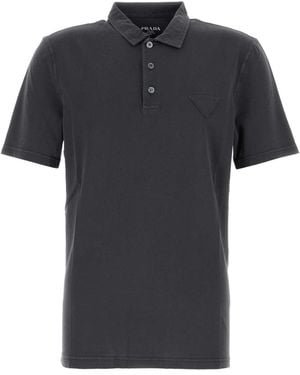 Prada Charcoal Piquet Polo Shirt - Black