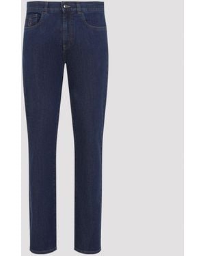 Canali 5 Pocket Denim Jeans - Blue