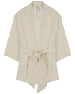 120% Lino Linen Kimono Wrap Jacket - White