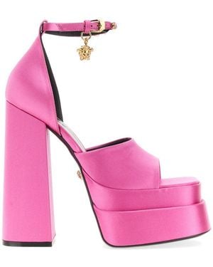Versace Medusa Platform Sandals With Adjustable Heel - Pink