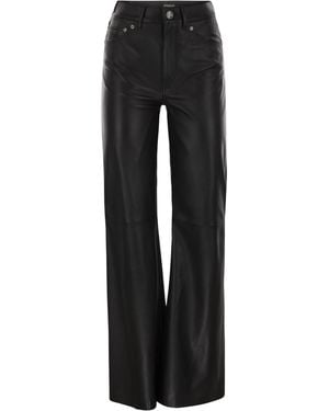 Dondup Amber Wide Leg Lambskin Trousers - Black