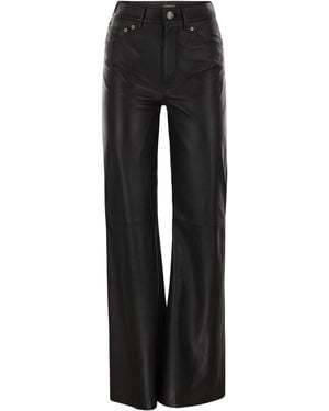 Dondup Amber Wide Leg Lambskin Trousers - Black