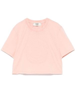 Fendi Short T-Shirt With Embossed Logo - Pink