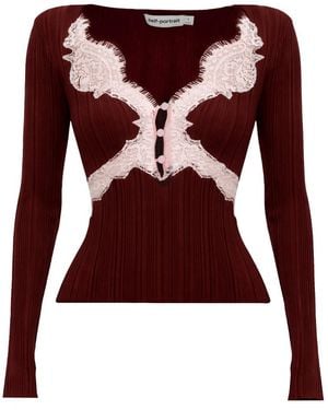 Self-Portrait Top With Lace Details - Brown