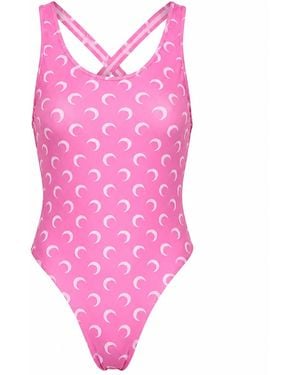 Marine Serre Moon bedruckter Jersey-Badeanzug, Einteiler - Pink