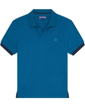 Vilebrequin Organic Cotton Polo Shirt With Contrast Trims And Embroidered Logo - Blue