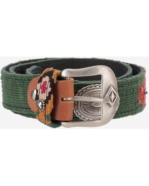 Waitz Design Leather And Fabric Belt - Green