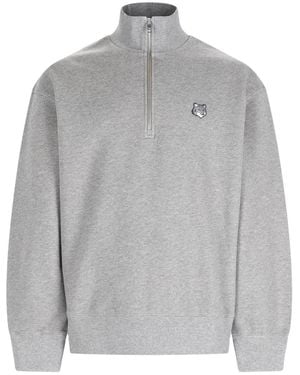 Maison Kitsuné Felpa "Fox Head" Con Zip - Grey