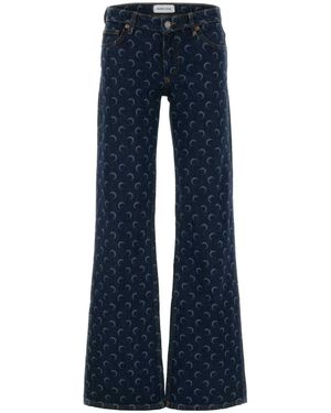 Marine Serre Flared Mid Rise Jean - Blue