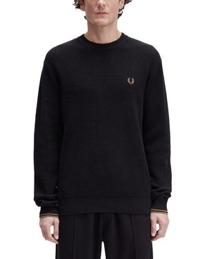 Fred Perry Textured Knit Sweater With Embossed Pattern - Schwarz