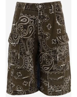 DON'T @ ME Short Cotton Jeans With Bandana Print - Green