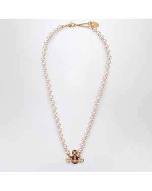 Vivienne Westwood Kitty Pearl Necklace With Finish - White