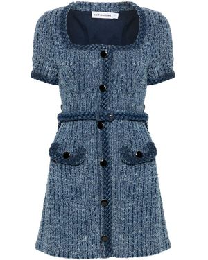 Self-Portrait Textured Denim Mini Dress - Blue