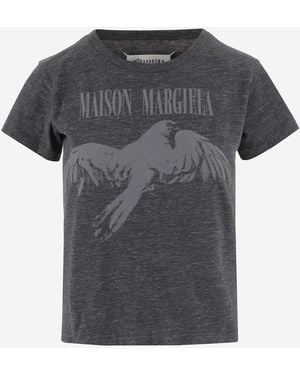 Maison Margiela Cotton T-Shirt With Logo, T-Shirts & Jerseys - Grey