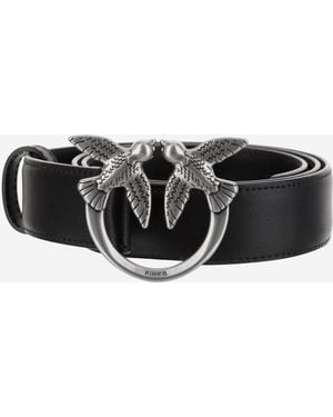 Pinko Leather Belt Love Birds Buckle - Black