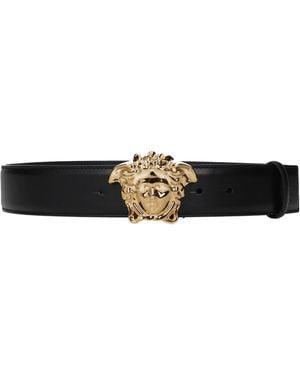 Versace Männer 's Gürtel Leder schwarz/dunkeles Gold