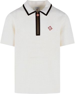 CASABLANCA 'Waffle Stitch' Wool Polo Shirt - White