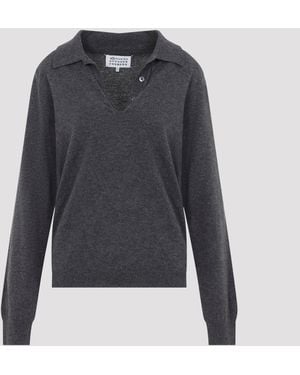 Maison Margiela Twist Lambswool Polo Shirt - Blue