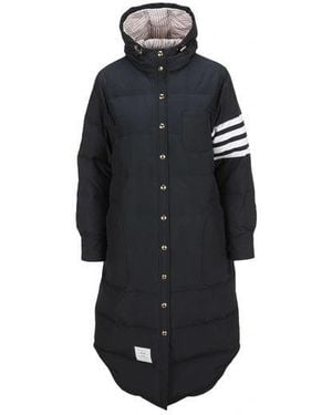 Thom Browne Daunen-Hemdkleid mit Kapuze unterhalb des Knies und 4 Bars aus Military-Ripstop - Schwarz