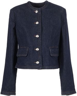 7 For All Mankind Lady Jacket Smoove With Exposed Buttons - Blue