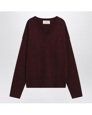 Ami Paris Cherry-Coloured Wool And Sweater De Coeur - Purple