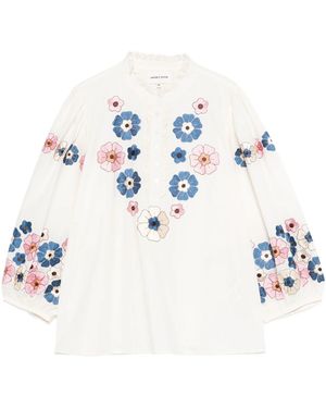 Antik Batik Amantina Blouse Met Geborduurde Bloemen - Wit