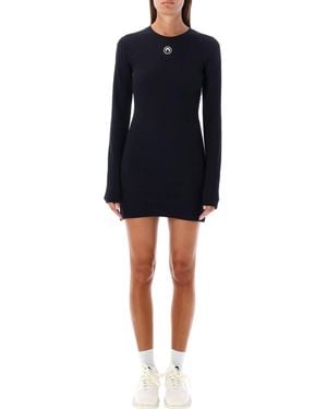 Marine Serre Mini Jersey Long-Sleeved Crewneck Dress - Black