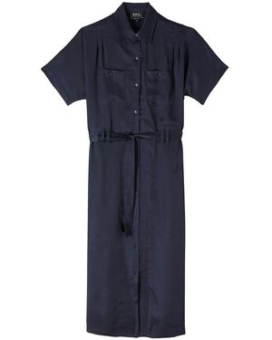 A.P.C. Shirt-Dress With Removable Belt And Pockets - Blue
