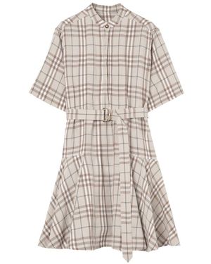 Burberry Linen Blend Short Dress - Natural