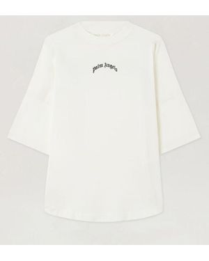 Palm Angels Gebogen Logo Over Het T-shirt - Wit