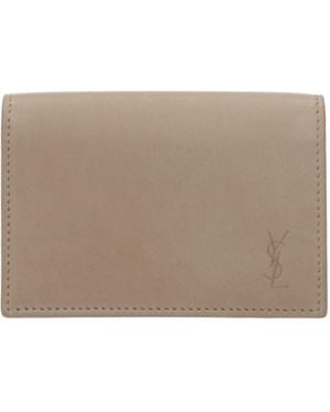 Saint Laurent Document Holder Femmes en cuir beige - Gris
