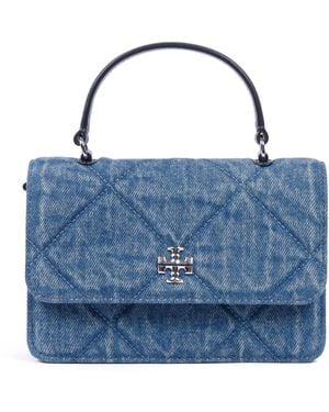 Tory Burch Kira Diamond Quilt Denim Mini Top Handle Chain Wallet - Blau