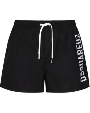 DSquared² Black Logo Midi Swim Shorts - Zwart