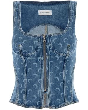 Marine Serre Moon Denim Bustier Top - Blue