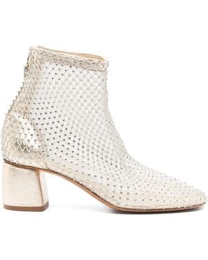 forte_forte Strass Mesh Ankle Boots Shoes - White