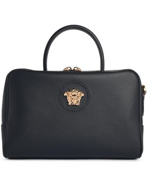 Versace 'la Medusa Boston' Zwarte Leren Tas - Blauw