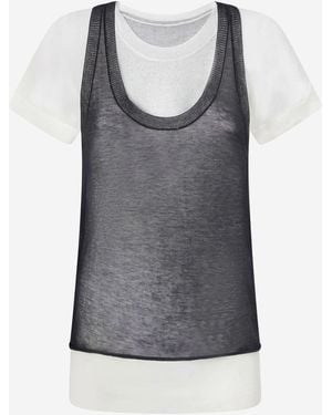 Pinko Cotton Blend T -shirt Met Gelaagd Ontwerp - Grijs