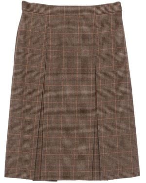 Saint Laurent Prince Of Wales Midi Skirt - Brown