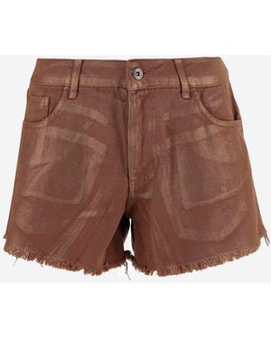 DON'T @ ME Cotton Shorts With Fringed Hem - Brown