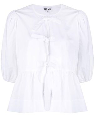 Ganni White Poplin Peplum Waist Blouse